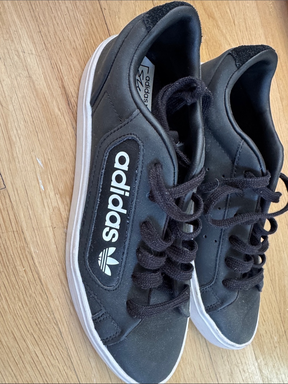 adidas “Sleek” Black Leather Low-Top Athletic Sneakers